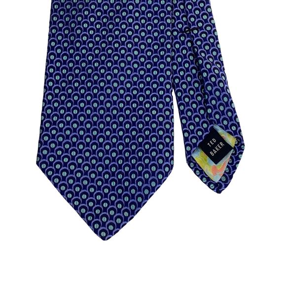 Ted Baker London Men's 100% Silk Blue  Printed Neck Tie Hand Tailored in USAi - Picture 5 of 5